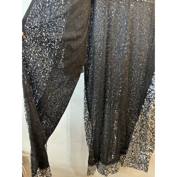Alexia Admor dressy Blue Silver Ombré sequined DUSTER wrap Jacket cardigan Large - Picture 3 of 15